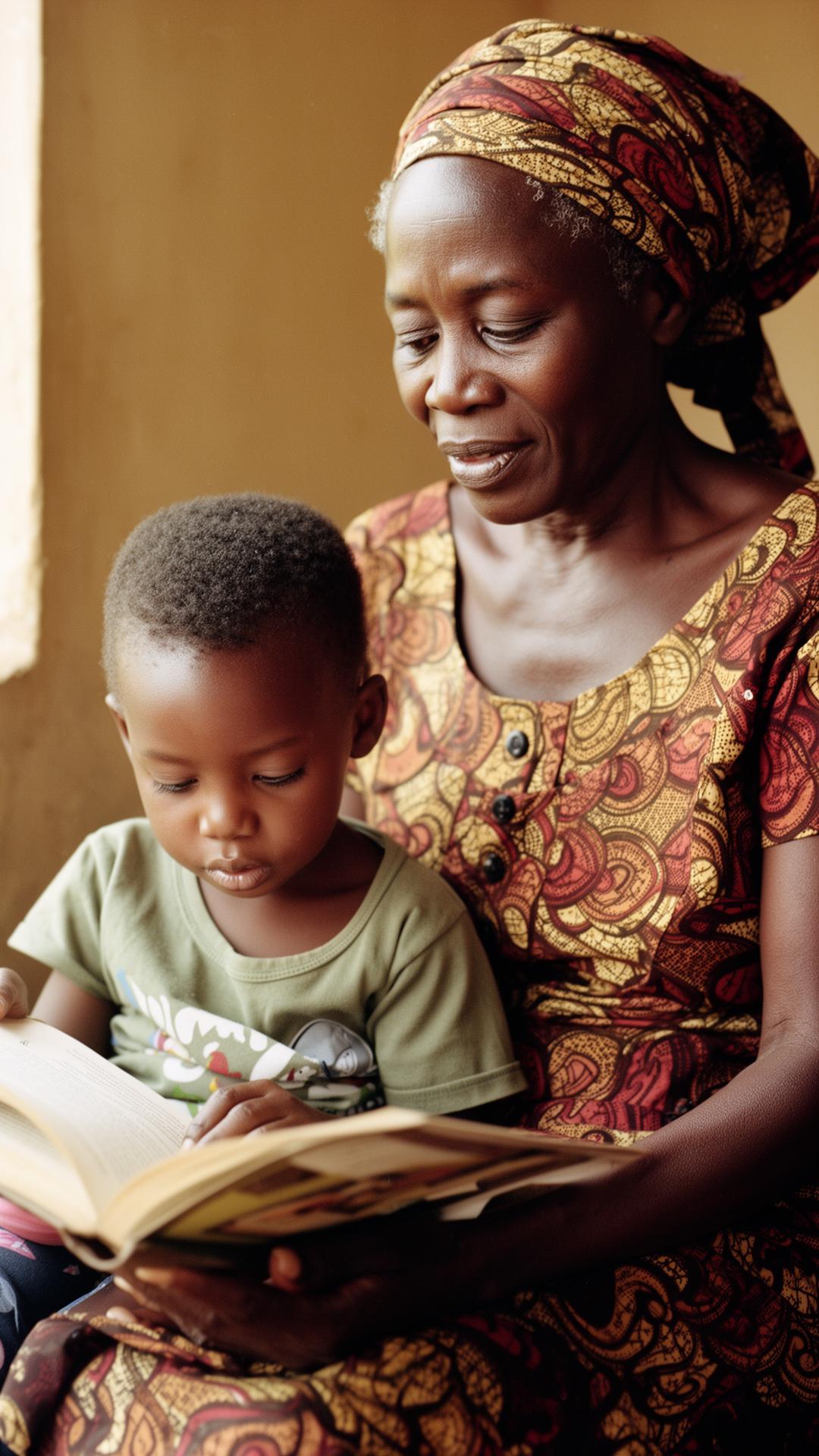 An elder reading with a child